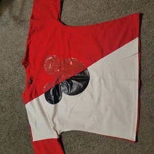 Red and White T-Shirt with Black Graphic
